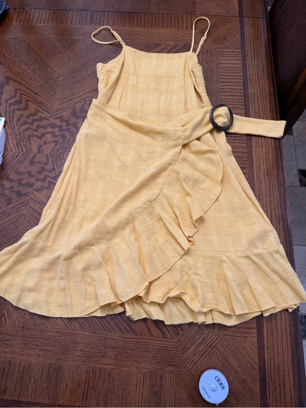 American Eagle Yellow Ruffle Wrap Dress with Belt